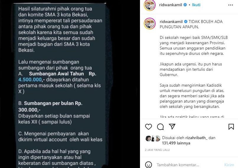 Tanggapi Dugaan Pungutan Di Sman Bekasi Ridwan Kamil Turun Tangan