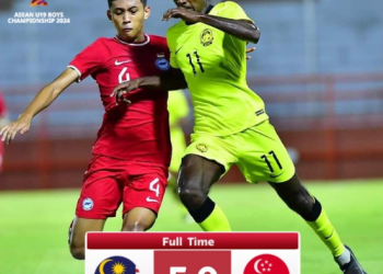 Walau Diganjar Kartu Merah, Malaysia Hajar Singapura dengan Skor 5-0