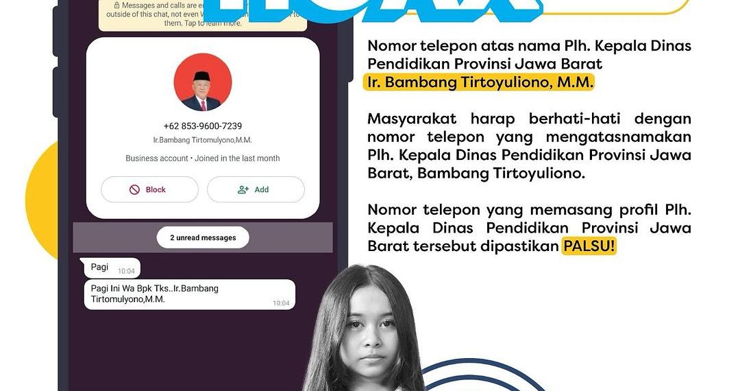 Baru Dilantik, Nomor Telepon Plh Kadisdik Jabar Dipalsukan