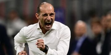 Ekspresi pelatih Juventus, Massimiliano Allegri, dalam laga Liga Italia 2023-2024 kontra AC Milan di San Siro pada 22 Oktober 2023. (Photo by Marco BERTORELLO / AFP)(AFP/MARCO BERTORELLO)