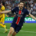 Pemain Paris Saint Germain (PSG), Khvicha Kvaratskhelia melakukan selebrasi usai mencetak gol ke gawang Inter Milan di final Liga Champions. PSG menjadi juara Liga Champion usai mengalahkan Inter Milan./ REUTERS/Kai Pfaffenbach