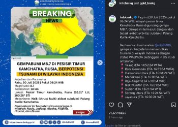 Gempa M 8,7 Guncang Kamchatka, BMKG Keluarkan Peringatan Tsunami