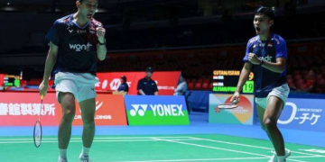 Fajar Alfian/Muhammad Shohibul Fikri sukses melaju ke 16 besar Japan Open usai mengalahkan Sabar/Reza 24-22, 21-12, Selasa (15/7/2025). (PBSI)