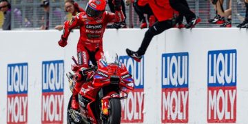 Marc Marquez melakukan Aura Farming saat menang MotoGP Jerman 2025. (Arsip Ducati Corse)