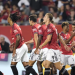 Para pemain Manchester United merayakan gol yang dilesakkan ke gawang Bournemouth pada uji coba Premier League Summer Series melawan AFC Bournemouth, Kamis (31/7/2025). (Patrick McDermott AFP)