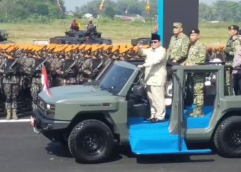 Presiden Prabowo Subianto saat menghadiri Gelar Pasukan Operasional dan Kehormatan Militer 2025 di Batujajar, Sabtu (10/8/25). (Uby/pasjabar)