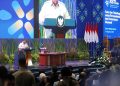 PRESIDEN Prabowo Subianto memberikan arahan saat acara Konvensi Sains Teknologi dan Industri Indonesia (KSTI) 2025 di Sasana Budaya Ganesha (Sabuga), Institut Teknologi Bandung (ITB), Jalan Tamansari, Kota Bandung, Kamis (7/8/2025). (Eci/pasjabar)