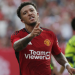 Pemain Manchester United Jadon Sancho berselebrasi setelah mencetak gol ke gawang Arsenal dalam pertandingan pramusim di MetLife Stadium, New Jersey, Amerika Serikat, Minggu (23/7/2023). (Leonardo Munoz / AFP)