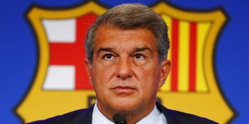 Presiden Barcelona, Joan Laporta. (Foto: AP/Joan Monfort)