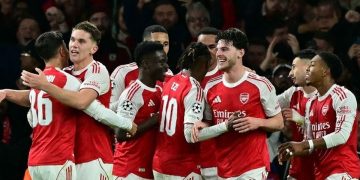 Prediksi Arsenal vs Bayern Muenchen pada pekan ke-5 Liga Champions (UEFA Champions League) 2025-2026, Kamis (27/11/2025).(AFP/BEN STANSALL)