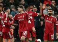 Penyerang Liverpool, Mohamed Salah, merayakan gol pembuka pada laga Liga Inggris antara Liverpool dan Aston Villa di Anfield di Liverpool, barat laut Inggris pada 1 November 2025.(AFP/PAUL ELLIS)