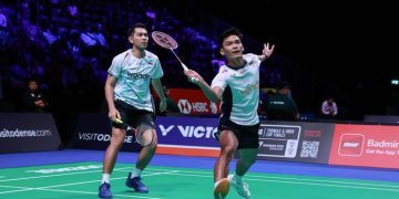Ganda putra Indonesia, Fajar Alfian dan Muhammad Shohibul Fikri, membuat wakil Malaysia kebingungan hingga saling bertabrakan pada babak 32 besar Australia Open 2025. (PBSI)