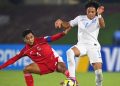 Kapten Timnas Indonesia U-17 I Putu Panji (kiri) saat duel dengan pemain Honduras di Piala Dunia U-17. (ANTARA FOTO/BAYU PRATAMA S)