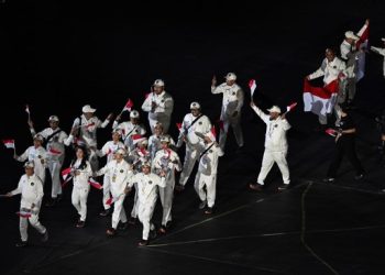 Defile kontingen Indonesia pada saat penutupan SEA Games 2025. (ANTARA FOTO/NOVA WAHYUDI)