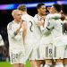 Selebrasi Kylian Mbappe dkk, dalam laga Real Madrid vs Monaco di Liga Champions, Rabu (21/1/2026). (AP Photo/Jose Breton)
