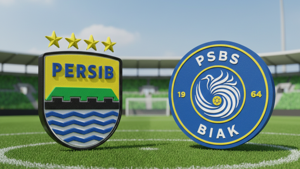 Logo Persib Bandung vs PSBS Biak. (Foto: Ilustrasi menggunakan Gemini AI)