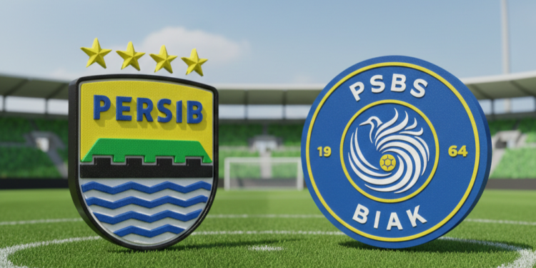 Logo Persib Bandung vs PSBS Biak. (Foto: Ilustrasi menggunakan Gemini AI)