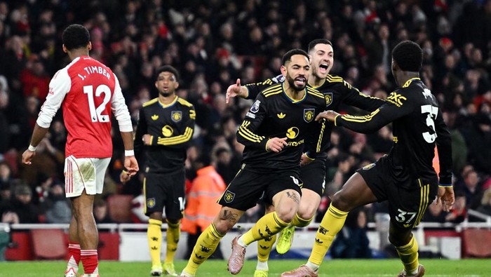 Gol penentu kemenangan MU atas Arsenal dicetak oleh Matheus Cunha. Foto: REUTERS/Dylan Martinez