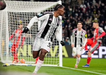 Momen selebrasi Jonathan David setelah mencetak gol kedua timnya dalam laga Serie A antara Juventus vs Cremonese di Turin, 13 Januari 2026 (c) Fabio Ferrari/LaPresse via AP