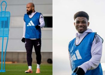 Mbeumo dan Amad saat berlatih bersama skuad Man Utd di Carrington (Foto : manutd.com )
