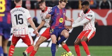 Laga Barcelona vs Girona pada lanjutan Liga Spanyol 2025-2026. (JOSEP LAGO/AFP)