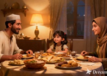 ilustrasi berbuka puasa. (Dreamina AI)