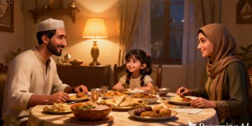 ilustrasi berbuka puasa. (Dreamina AI)