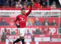 Selebrasi Casemiro usai mencetak gol dalam laga Manchester United vs Fulham di Premier League, Minggu (1/2/2026). (c) AP Photo/Dave Thompson