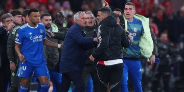 Kylian Mbappe marah usai Vinicius Junior diledek monyet. (REUTERS/Pedro Nunes)