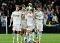 Gelandang Real Madrid asal Turkiye, Arda Guler, merayakan gol keempat timnya pada laga Liga Spanyol antara Real Madrid CF dan Elche CF di Stadion Santiago Bernabeu di Madrid pada 14 Maret 2026.(AFP/OSCAR DEL POZO)