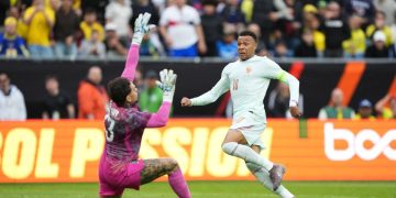 Kylian Mbappe menjadi salah satu pencetak gol dalam laga FIFA Matchday bergengsi tinggi Brasil vs Perancis di Stadion Gillette, Foxborough, Amerika Serikat pada Jumat (27/3/2026) dini hari WIB.(Getty Images via AFP/MICHAEL OWENS)