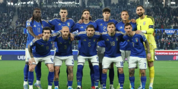 Skuad timnas Italia 2025/2026 saat menang 2-0 atas Irlandia Utara dalam babak playoff Piala Dunia 2026 di Stadion Atleti Azzurri D'Italia, Bergamo, Jumat (27/3/2026) dini hari WIB. (FIGC)