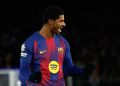 Pemain Barcelona, Marcus Rashford, merayakan gol keempat timnya dalam pertandingan Liga Champions kontra Copenhagen, Kamis (29/1/2026) dini hari WIB. (c) AP Photo/Joan Monfort